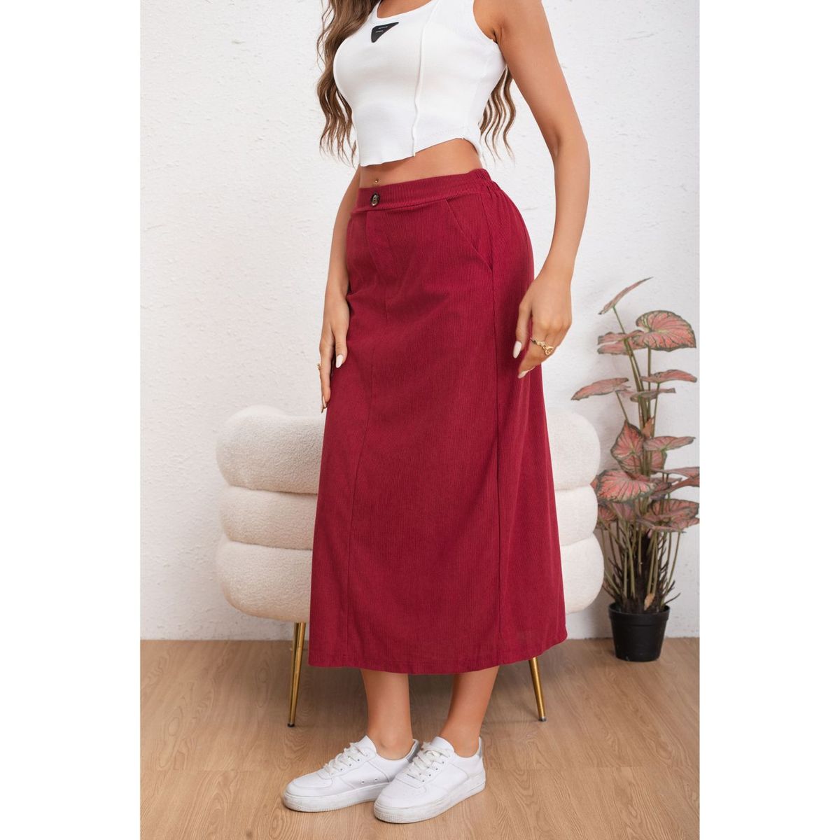 LIKE SHOP - Falda Larga Mujer Cotelé Full Elasticada Moda 0122