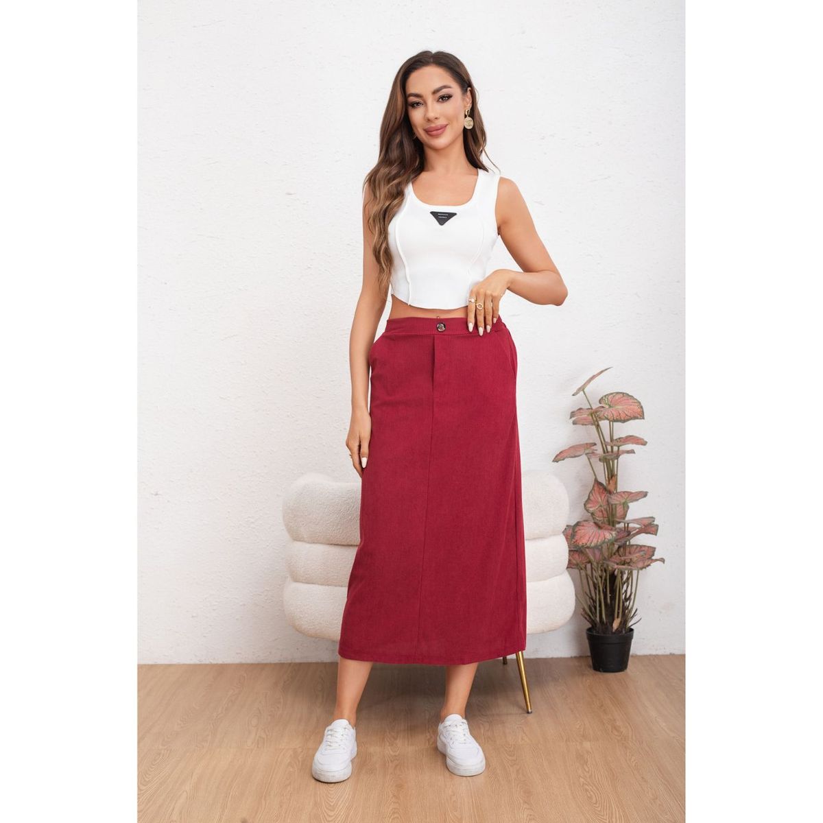 LIKE SHOP - Falda Larga Mujer Cotelé Full Elasticada Moda 0122