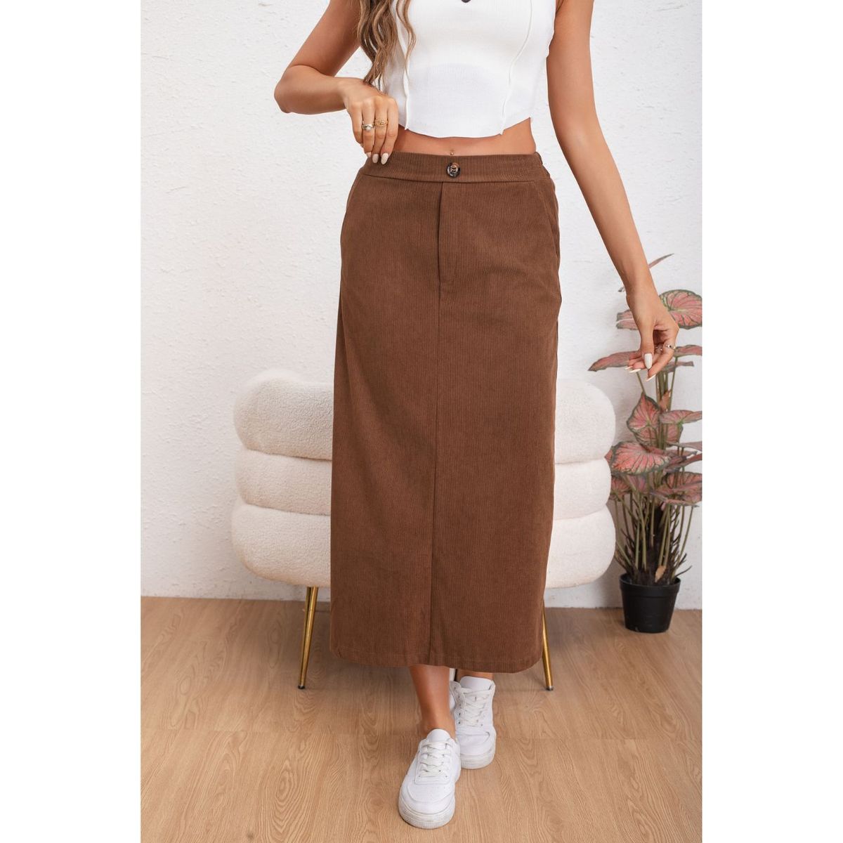 LIKE SHOP - Falda Larga Mujer Cotelé Full Elasticada Moda 0122