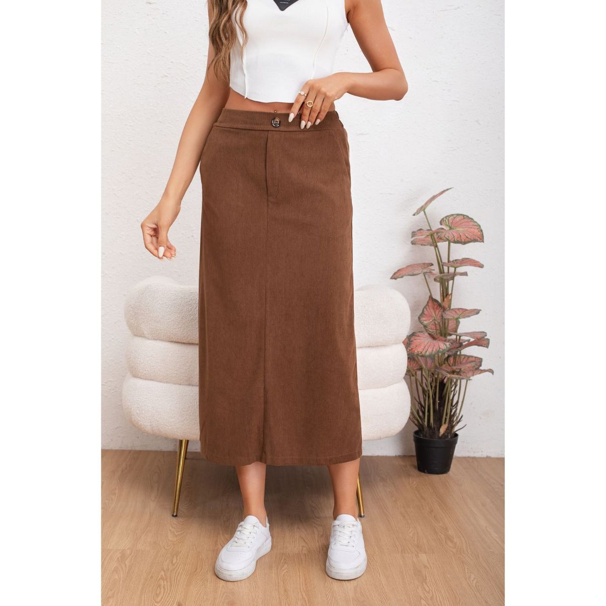 LIKE SHOP - Falda Larga Mujer Cotelé Full Elasticada Moda 0122