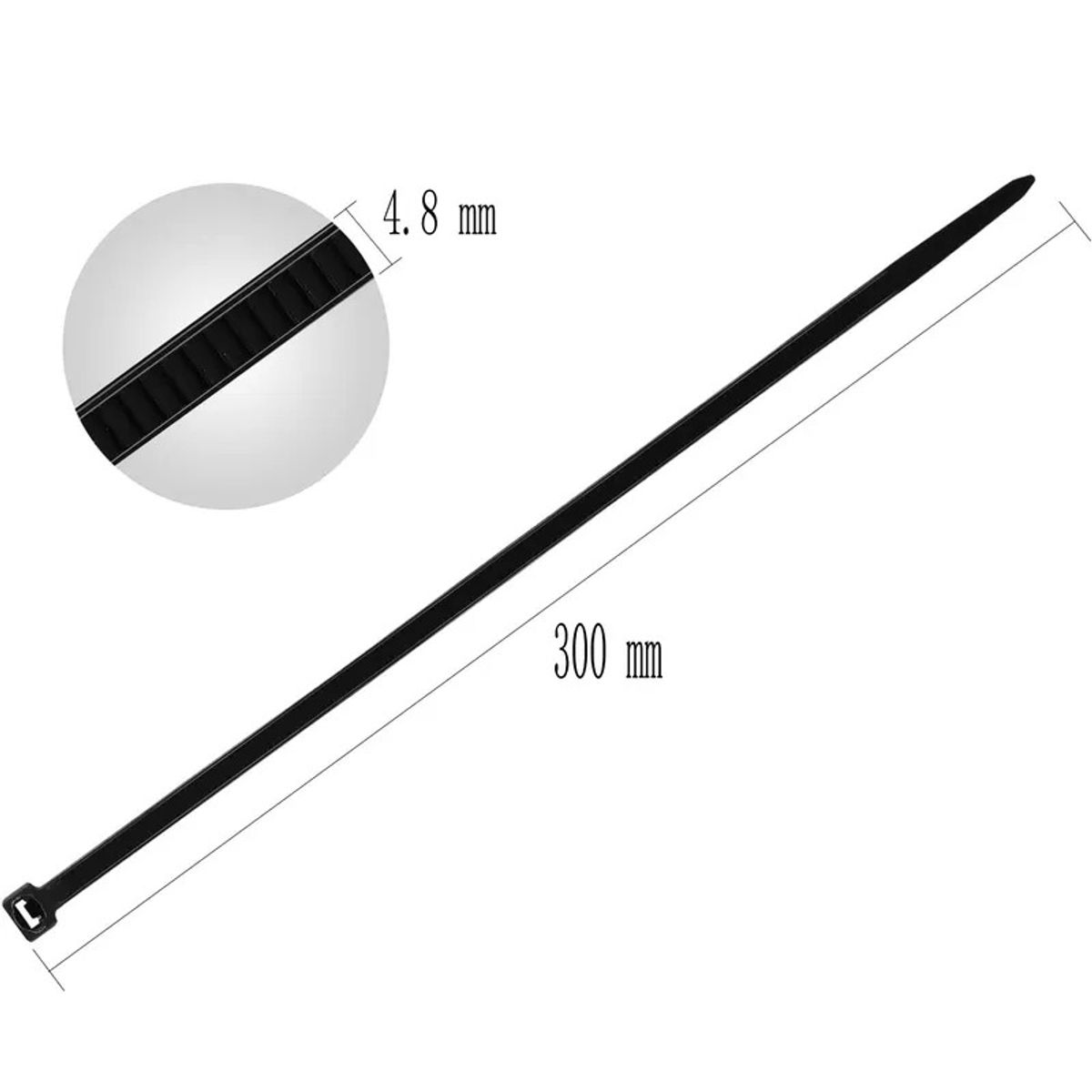 GENERICO - Amarra Plástica Negra  30cm 4,8 mm (ancho) -  Nylon Industrial con Protección UV
