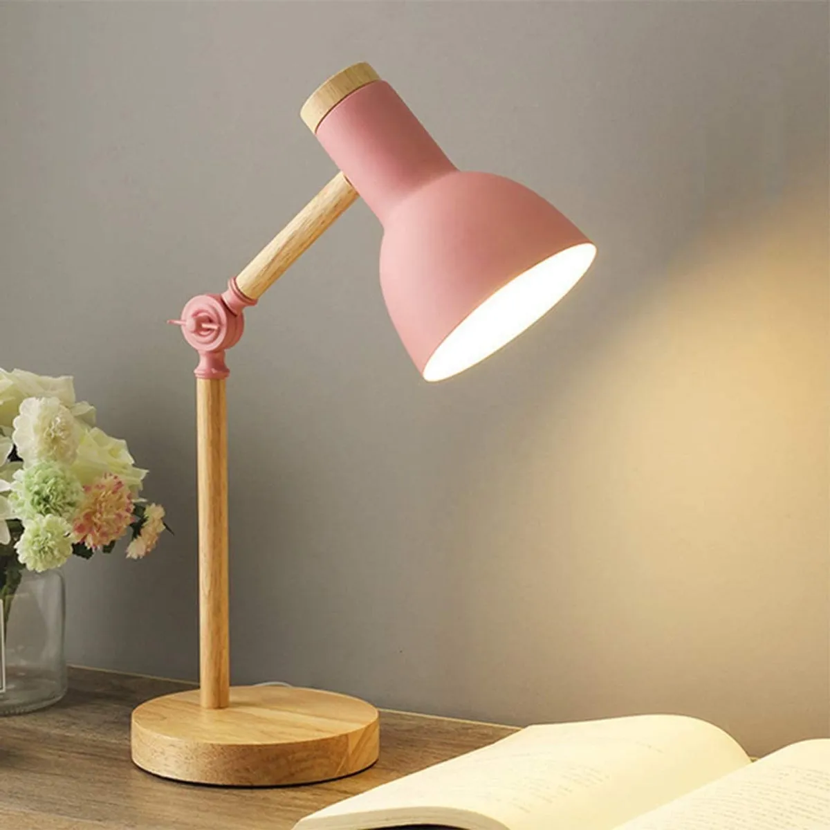 HOME NEAT - Lámpara de escritorio clásica luz de mesa ajustable madera Rosa