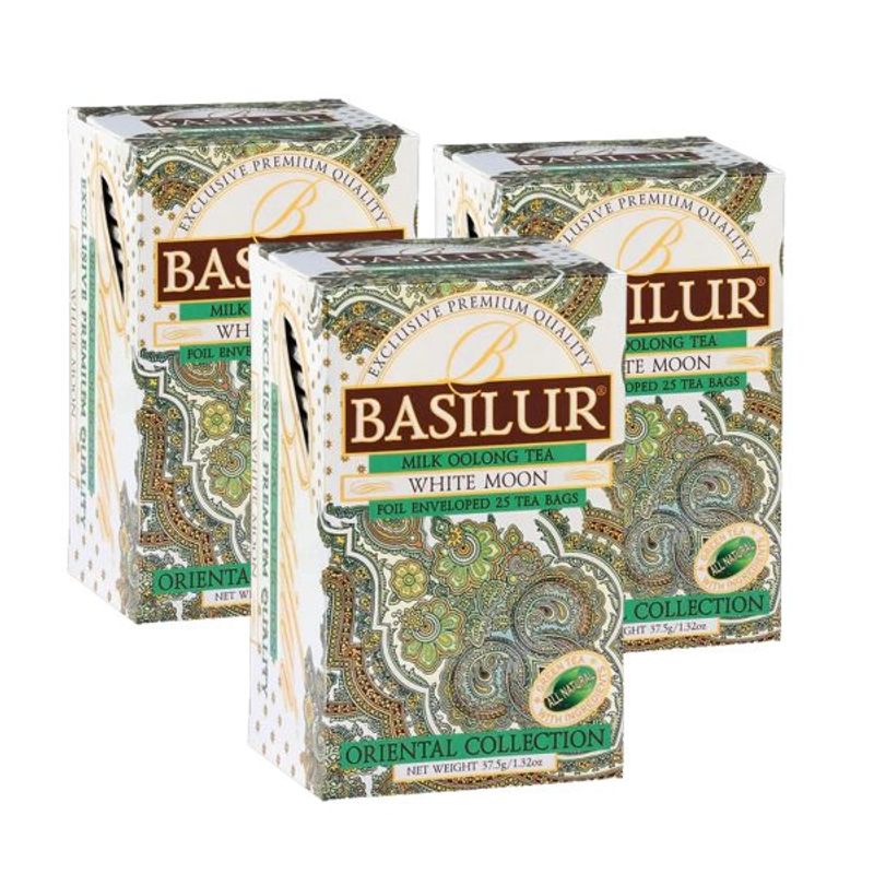 BASILUR - Pack Te 3 Cajas White Moon de 25 Bolsas c/u
