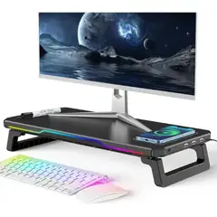 MUNDO MAGIA - Base Soporte Monitor 2 Alturas Rgb 4 Usb Carga Inalámbrica