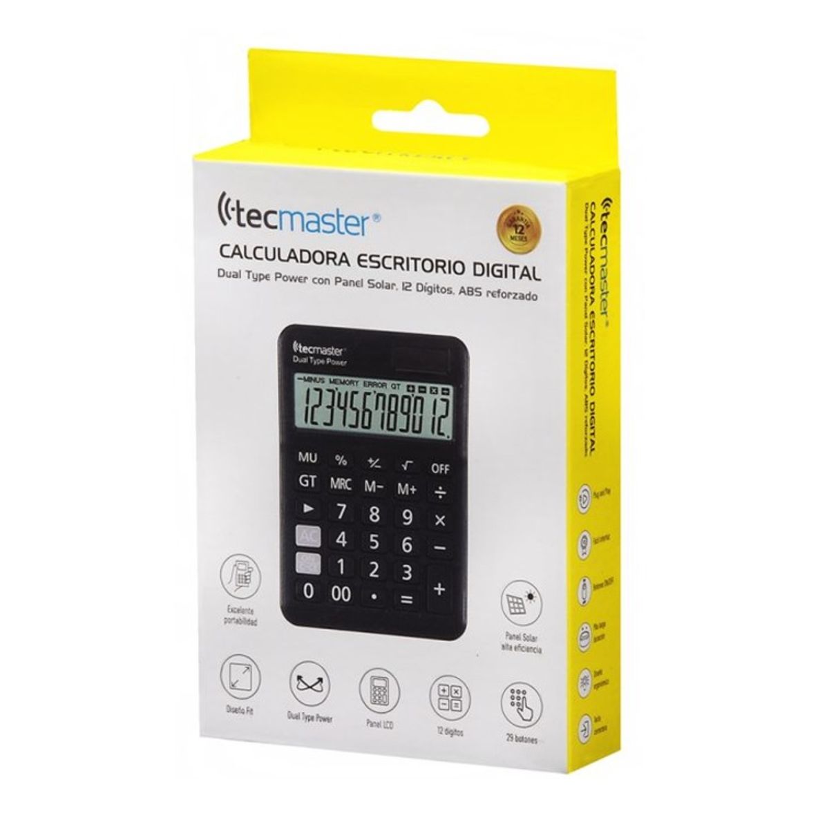 TECMASTER - Calculadora Digital de Escritorio Con Panel Solar Tecmaster