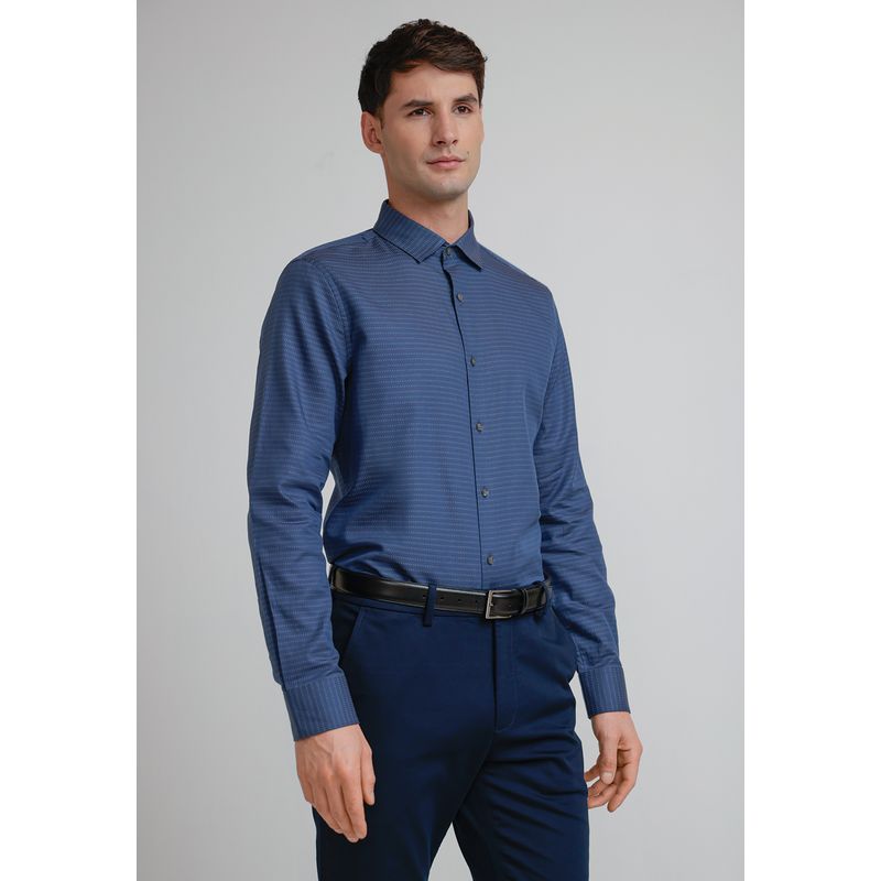 PERRY ELLIS - Camisa Hombre Dobby Azul Piedra