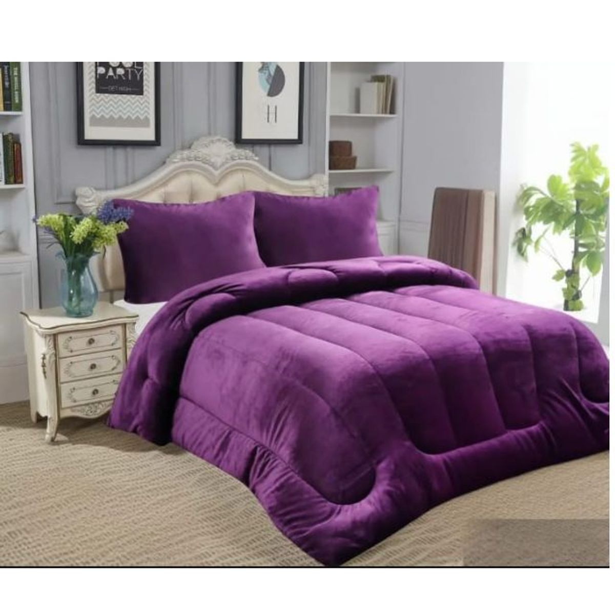 GENERICO - COBERTOR PLUSH CON CHIPORRO 2 PLAZAS COLOR MORADO