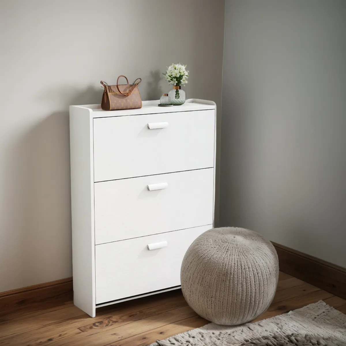 ANYHOGAR - Zapatero De Madera ANYHOGAR 3 Cajones 107x65x24cm Color Blanco