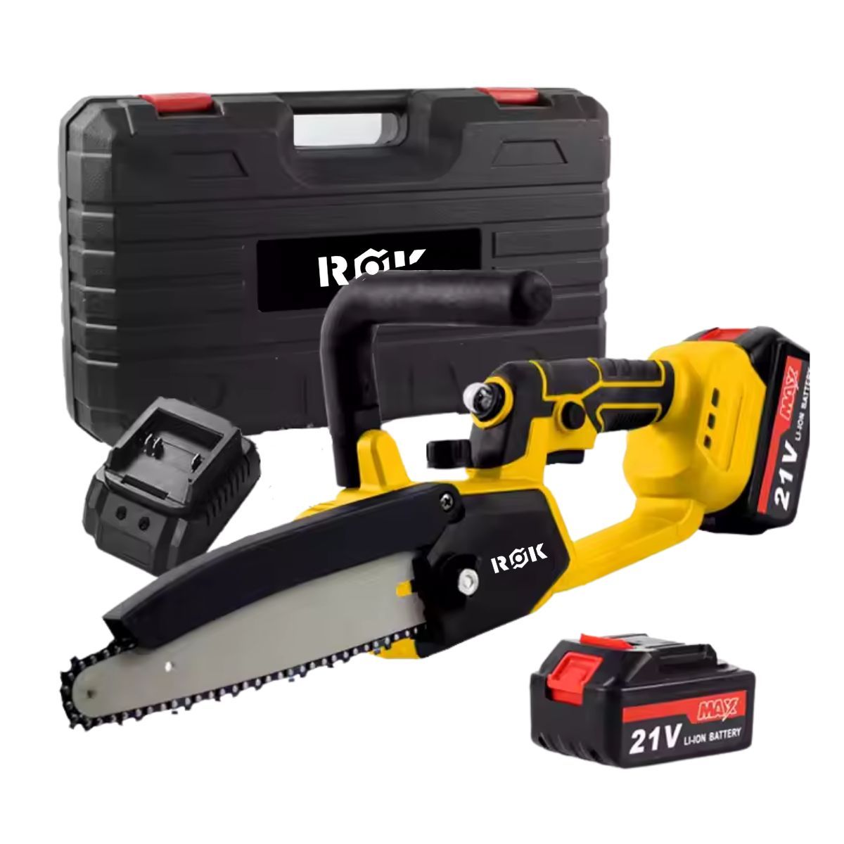 NOVYSTOR - Motosierra Inalámbrica ROK 8" 21V + 2 Baterías y Cadena