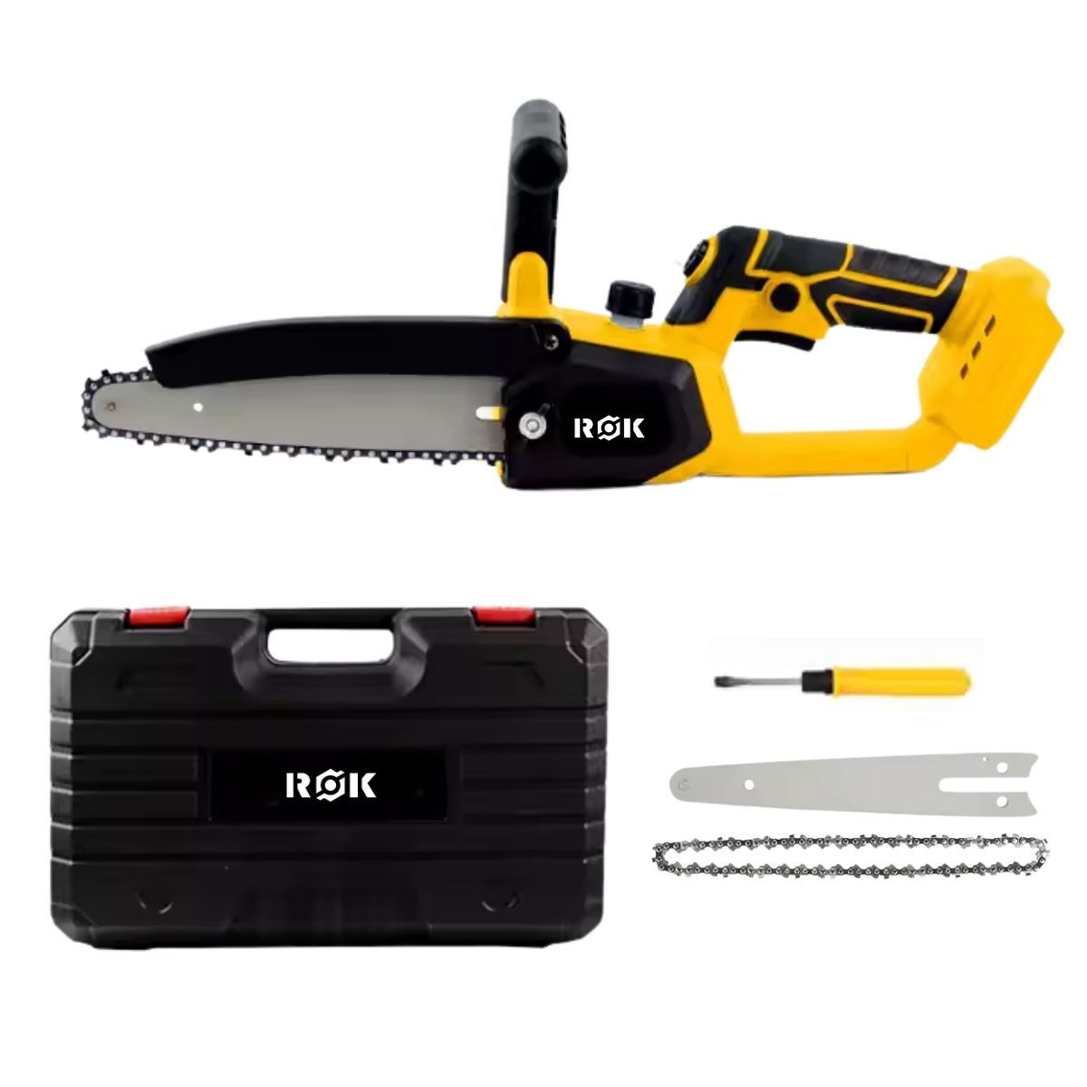 NOVYSTOR - Motosierra Inalámbrica ROK 8" 21V + 2 Baterías y Cadena