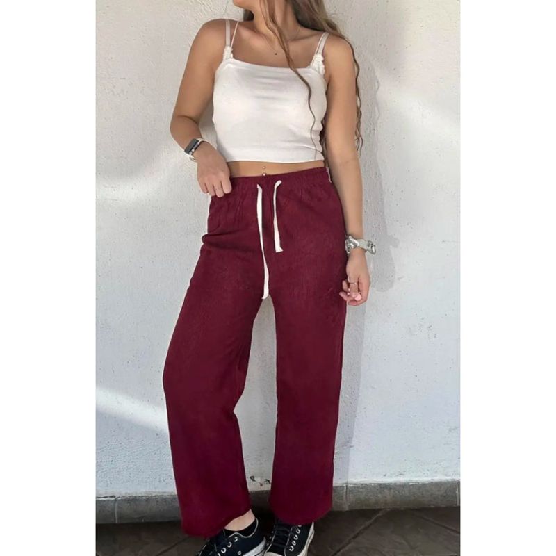 MPROPIA - Pantalón Recto Mujer Cotelé Pierna Ancha Otoño Invierno 786