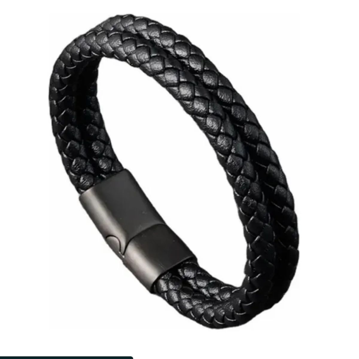 GENERICO - Pulsera Cuero Negro Hombre Moda Masculina Acero Quirúrgico