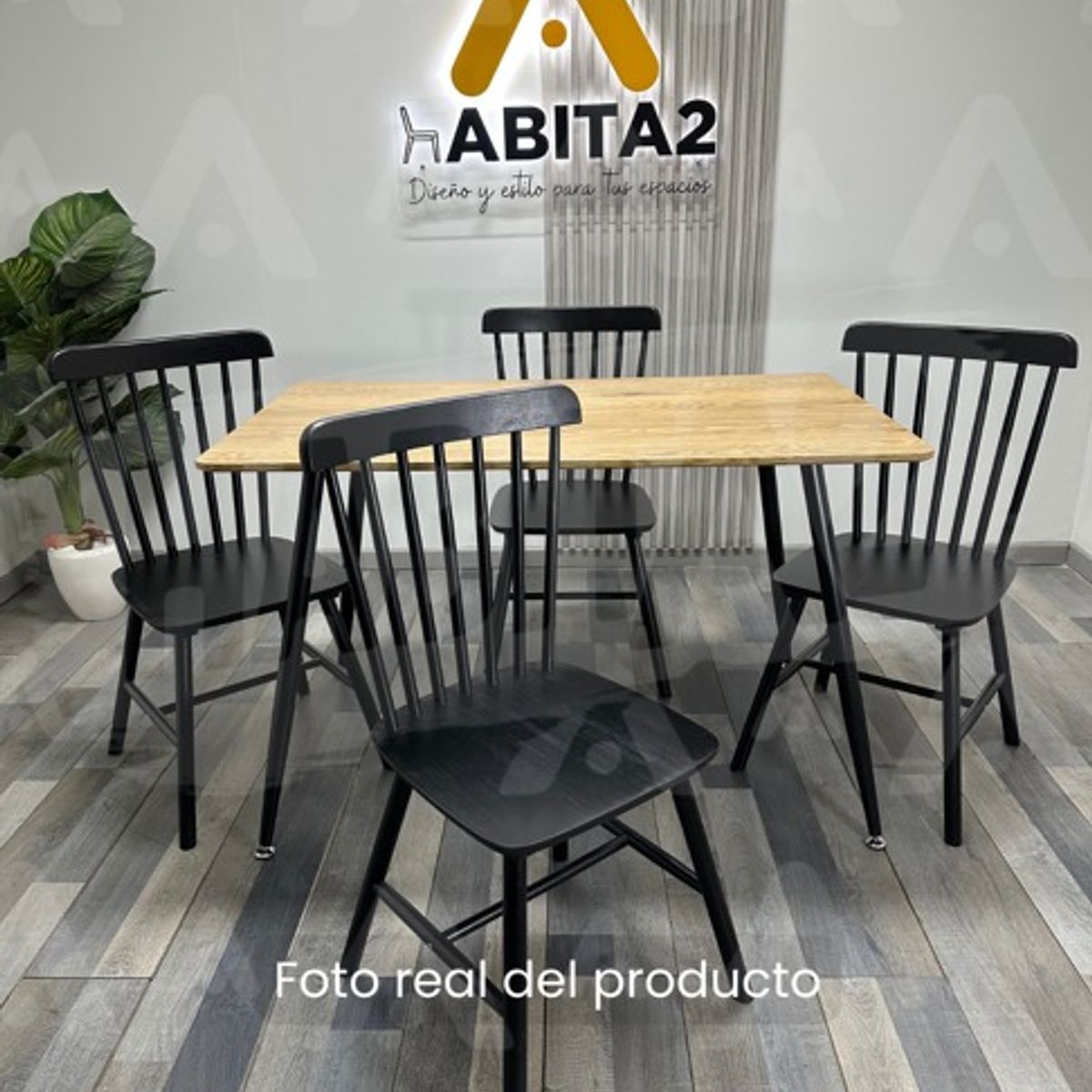 HABITA2 CHILE - Comedor Windsor Pima 120cm - Negro 4 puestos