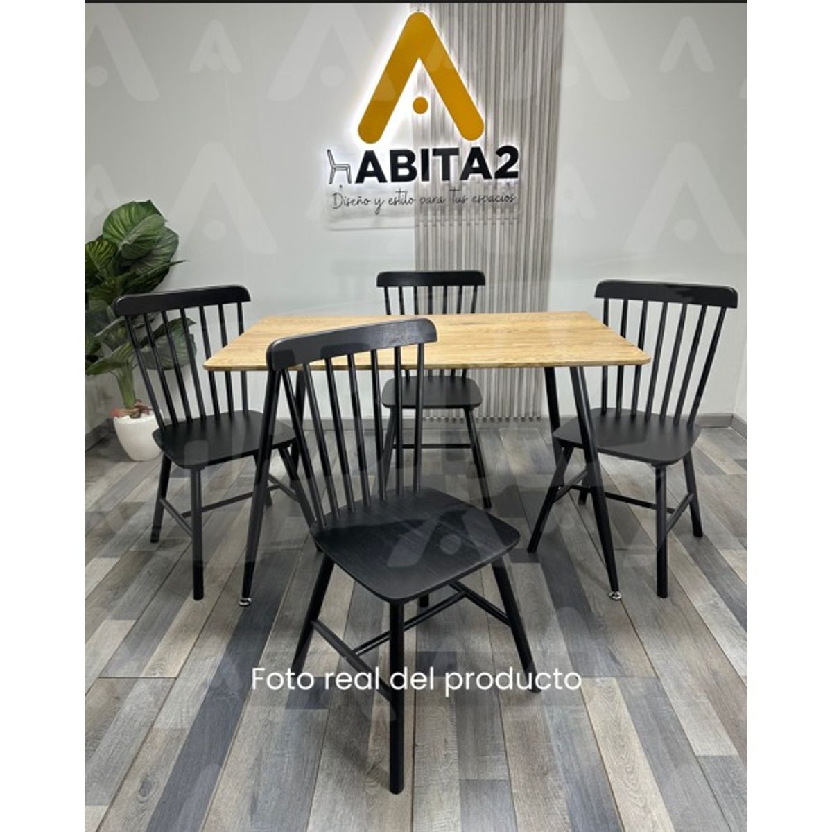 HABITA2 CHILE - Comedor Windsor Pima 120cm - Negro 4 puestos