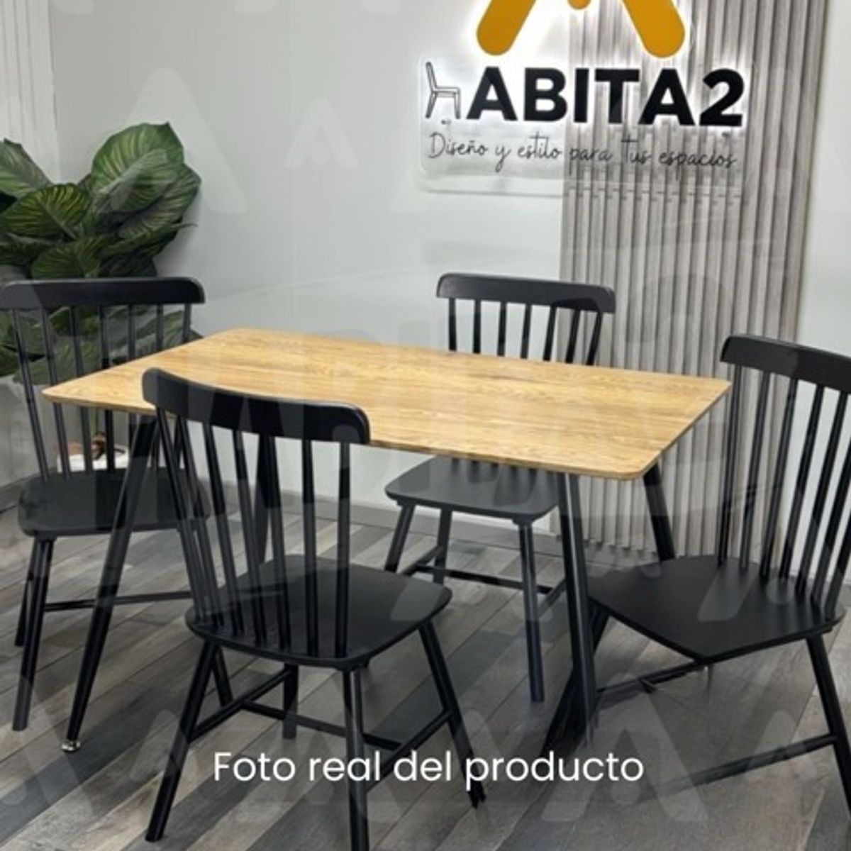 HABITA2 CHILE - Comedor Windsor Pima 120cm - Negro 4 puestos