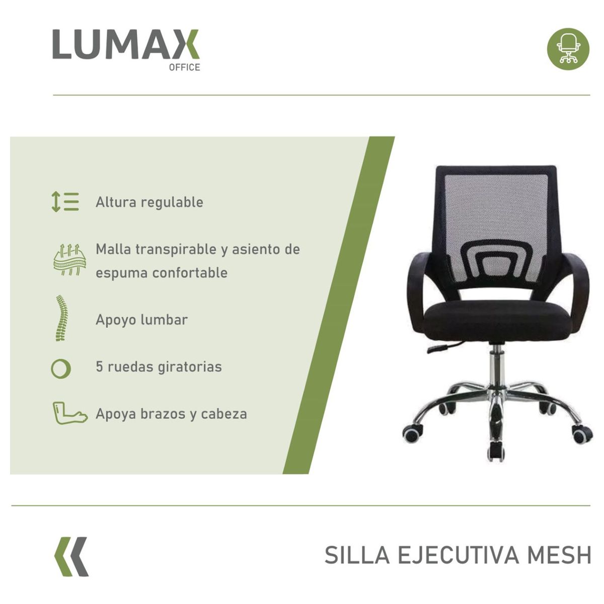 ANYHOGAR - Silla De Escritorio Ergonómica Mesh Con Tapizado Mesh Negra