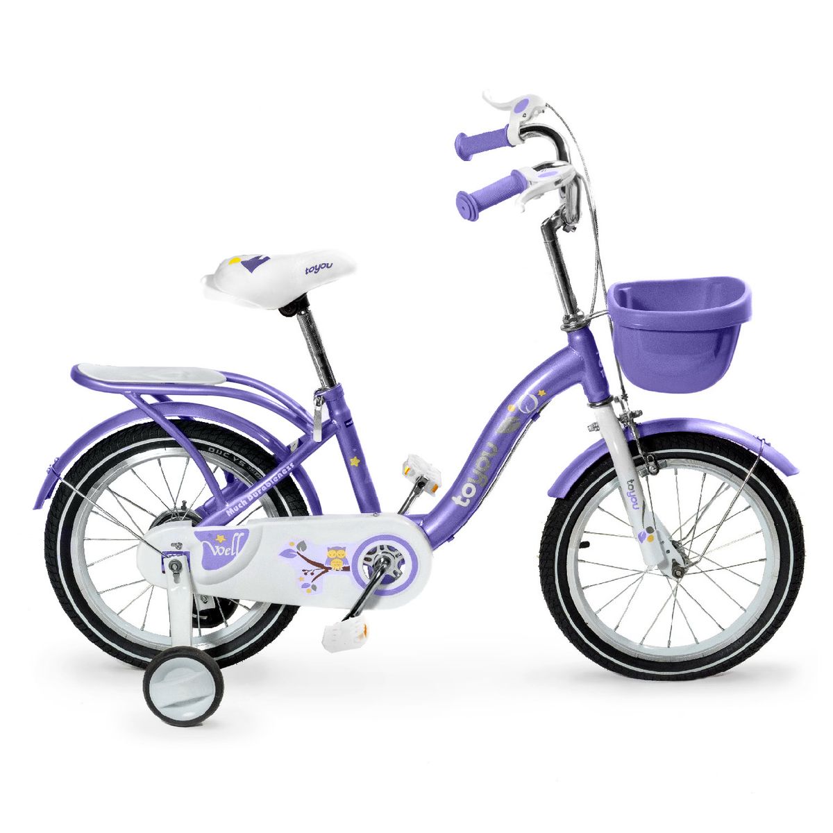 ALPHA - Bicicleta Niña Infantil De Paseo Purple Owl Rueditas Aro 12