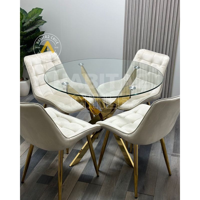 HABITA2 CHILE - Comedor Dubai Roma 100 cm - 4 puesto Beige