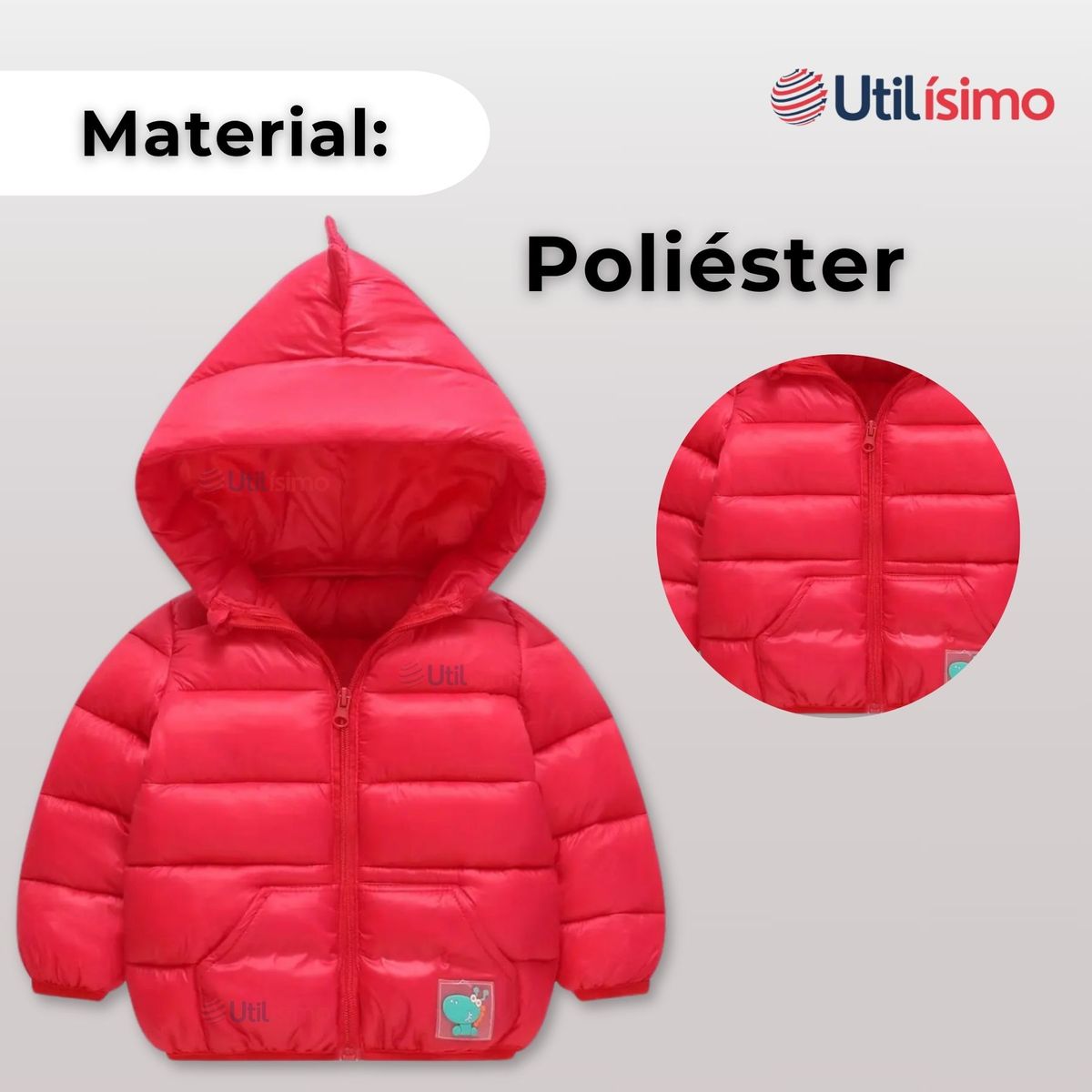 UTILISIMO - Parka Dinosaurio Con Capucha Mangas Larga Niño Rojo