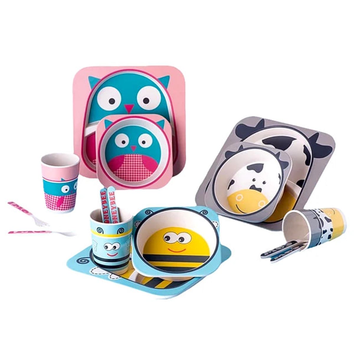 TOPSOC - Set Platos Niños Cubiertos Tenedor Cuchara Y Vaso Colación