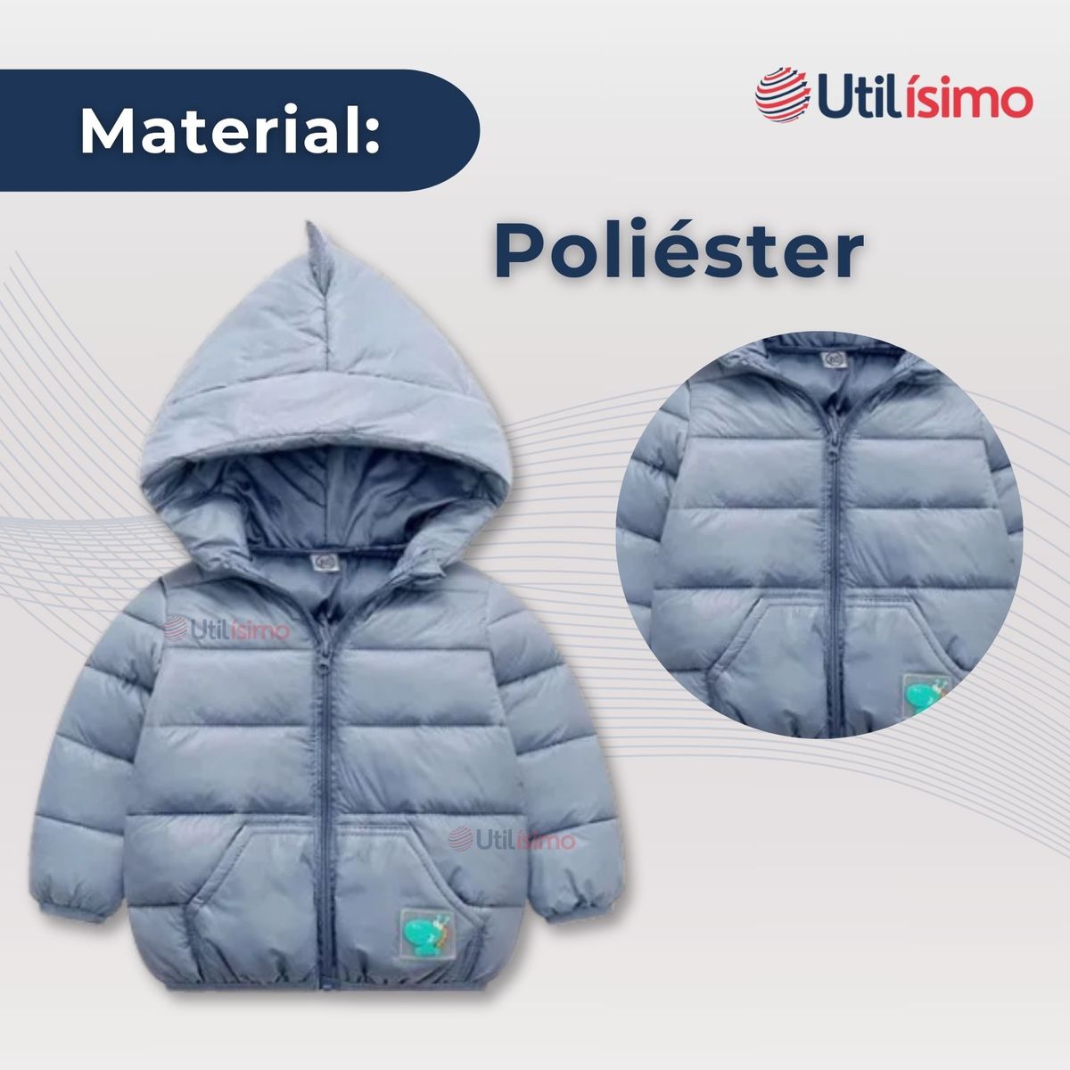 UTILISIMO - Parka Dinosaurio Con Capucha Mangas Larga Niño Azul