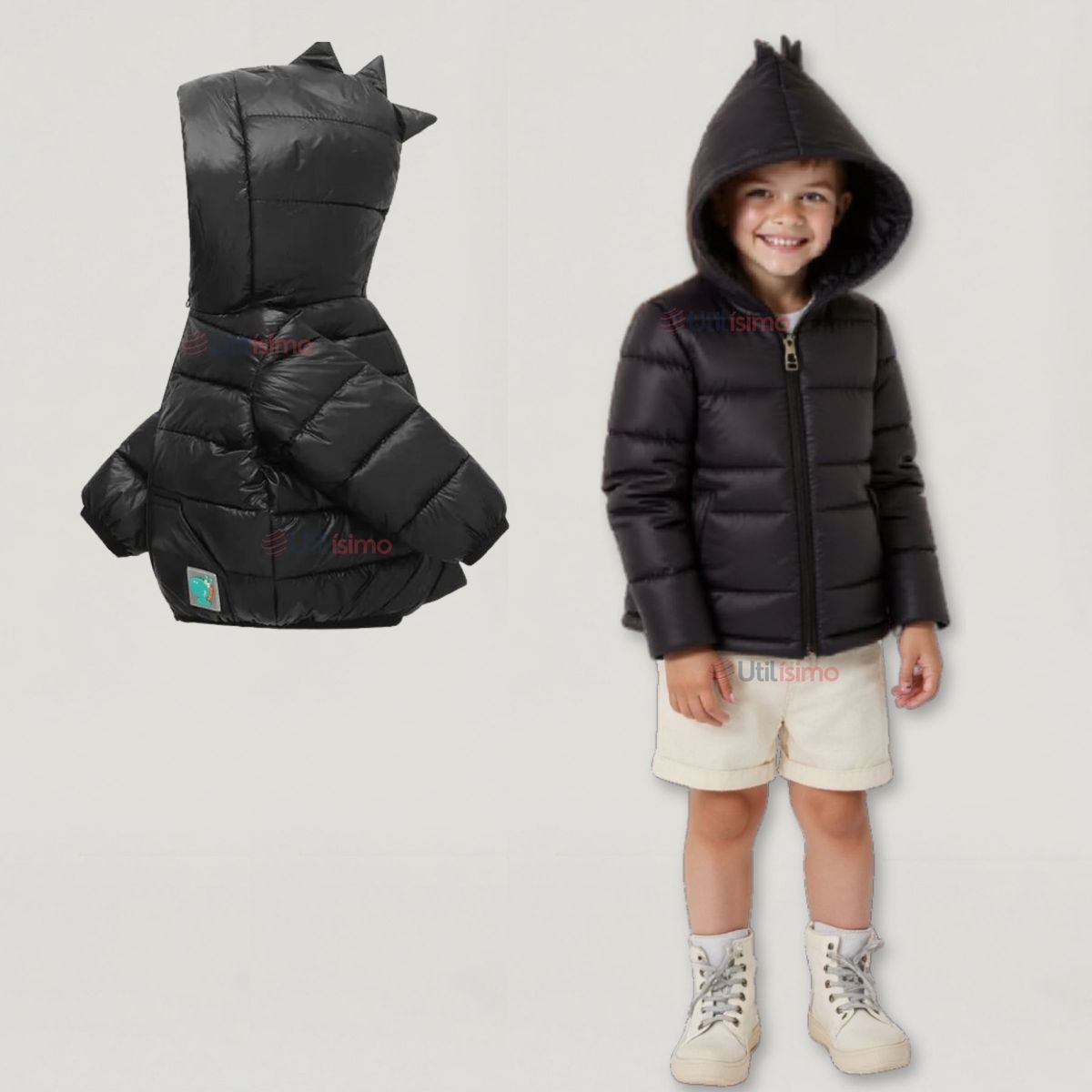 UTILISIMO - Parka Dinosaurio Con Capucha Mangas Larga Niño negro