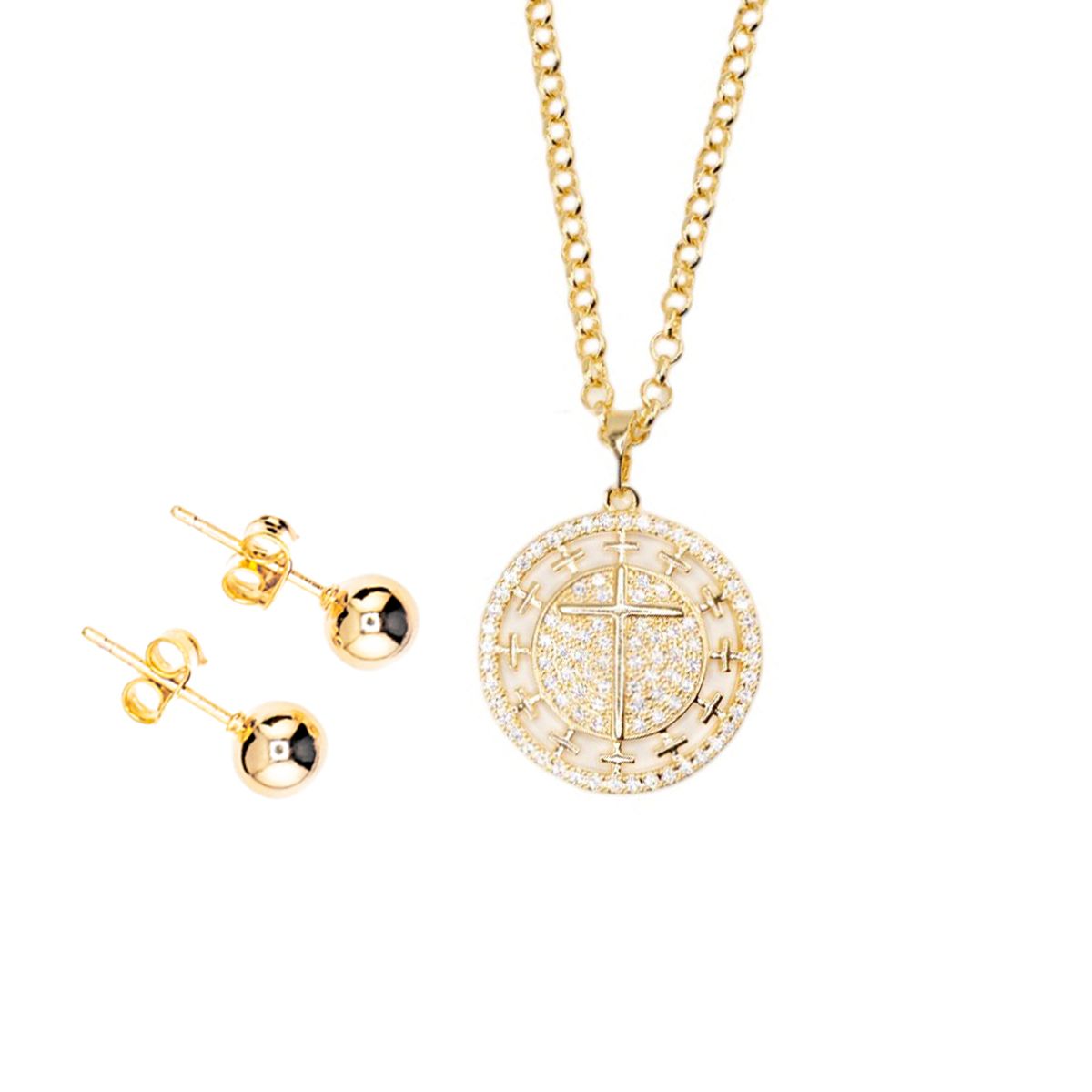 JOYAS MONTERO - Conjunto Anastasia Gold Con Circones Blancos
