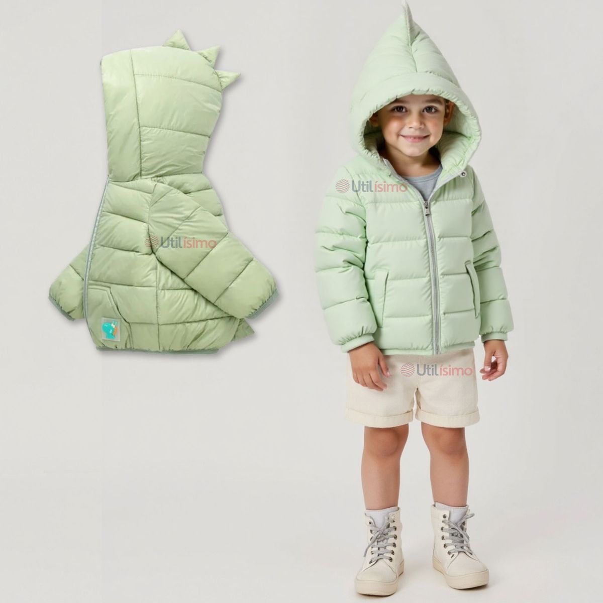 UTILISIMO - Parka Dinosaurio Con Capucha Mangas Larga Niño Verde