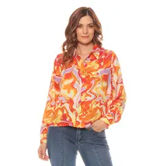 WADOS - BLUSA MANGA LARGA ESTAMPADA ABOTONADA CUELLO CAMISERO
