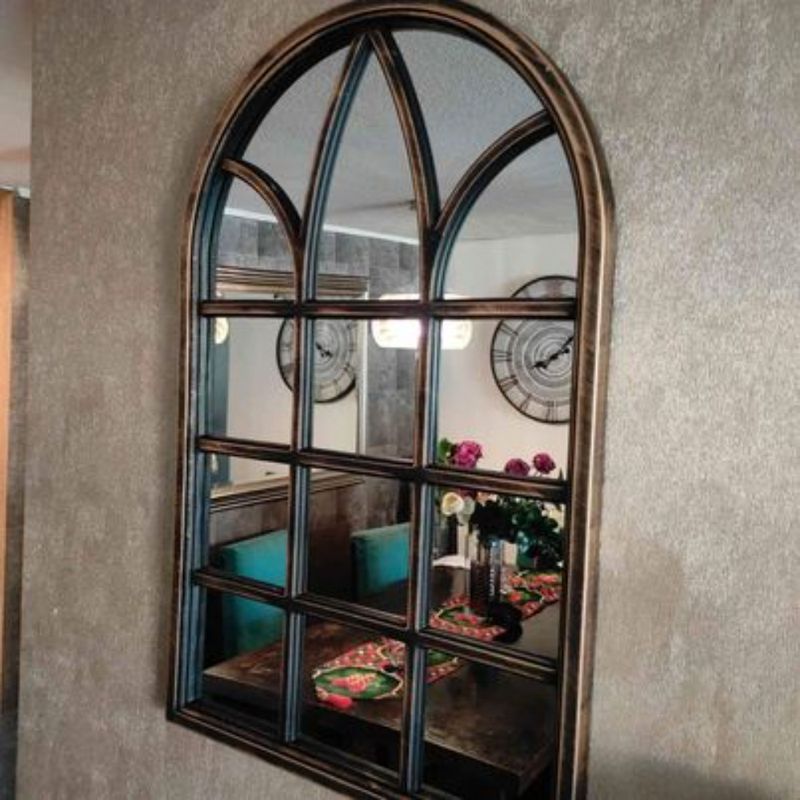 GENERICO - Marco Espejo Decorativo Clasico Forma De Ventana Vintage Marrón
