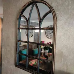 GENERICO - Marco Espejo Decorativo Clasico Forma De Ventana Vintage Marrón