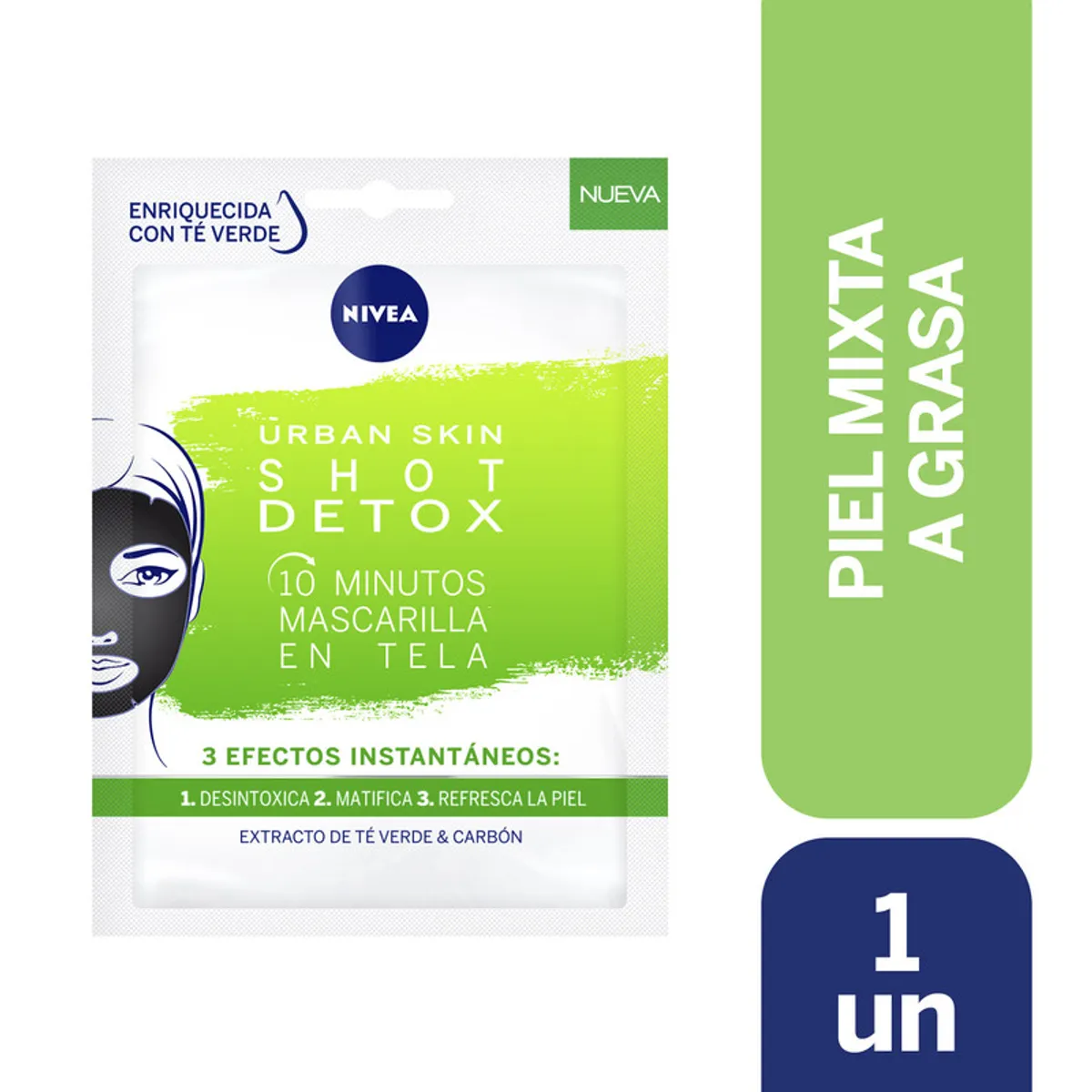 NIVEA - Mascarilla En Tela Nivea Urban Skin Shot Detox 10 Minutos