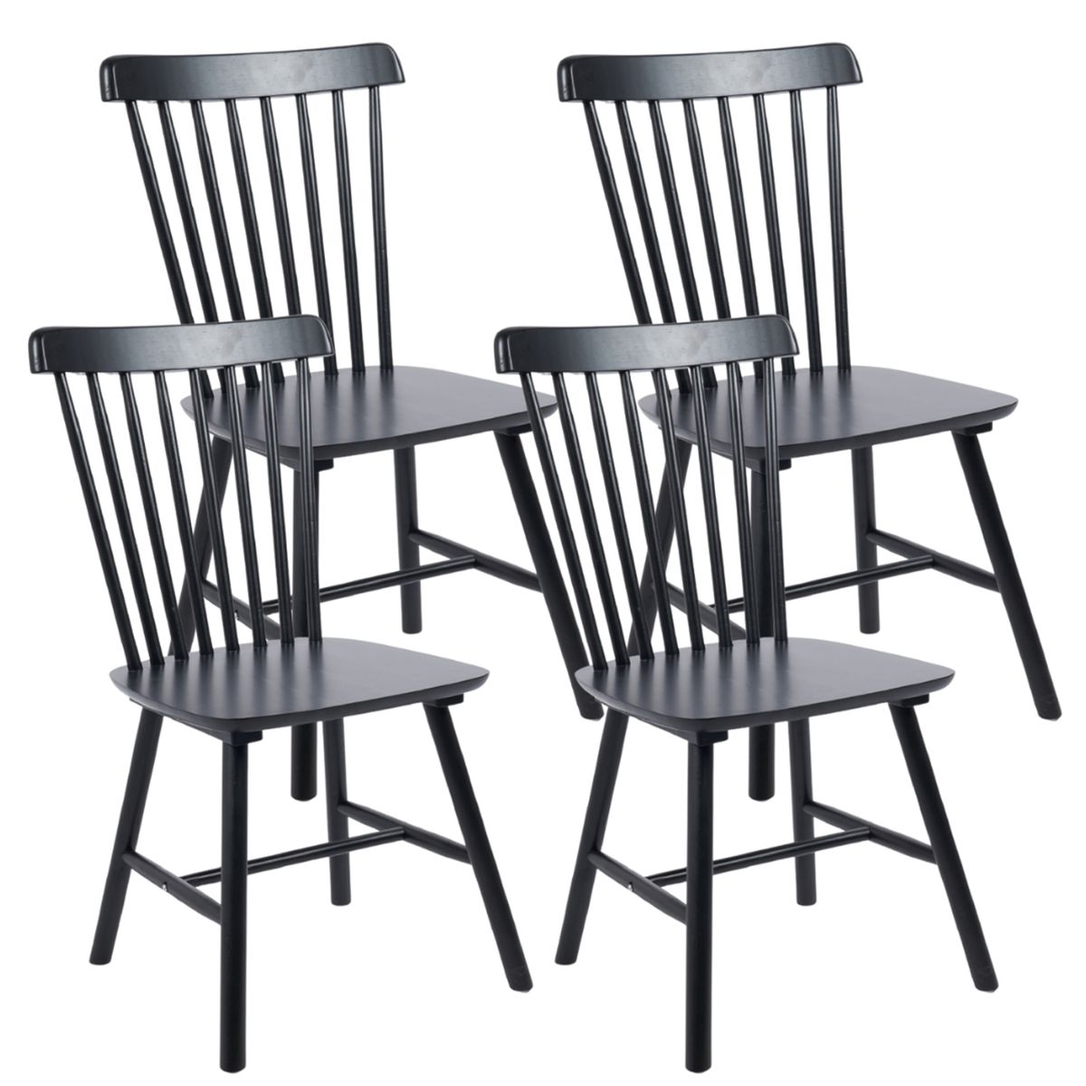 PANDALINO - Pack 4 Silla Windsor - Madera Negra - Moderna y Duradera