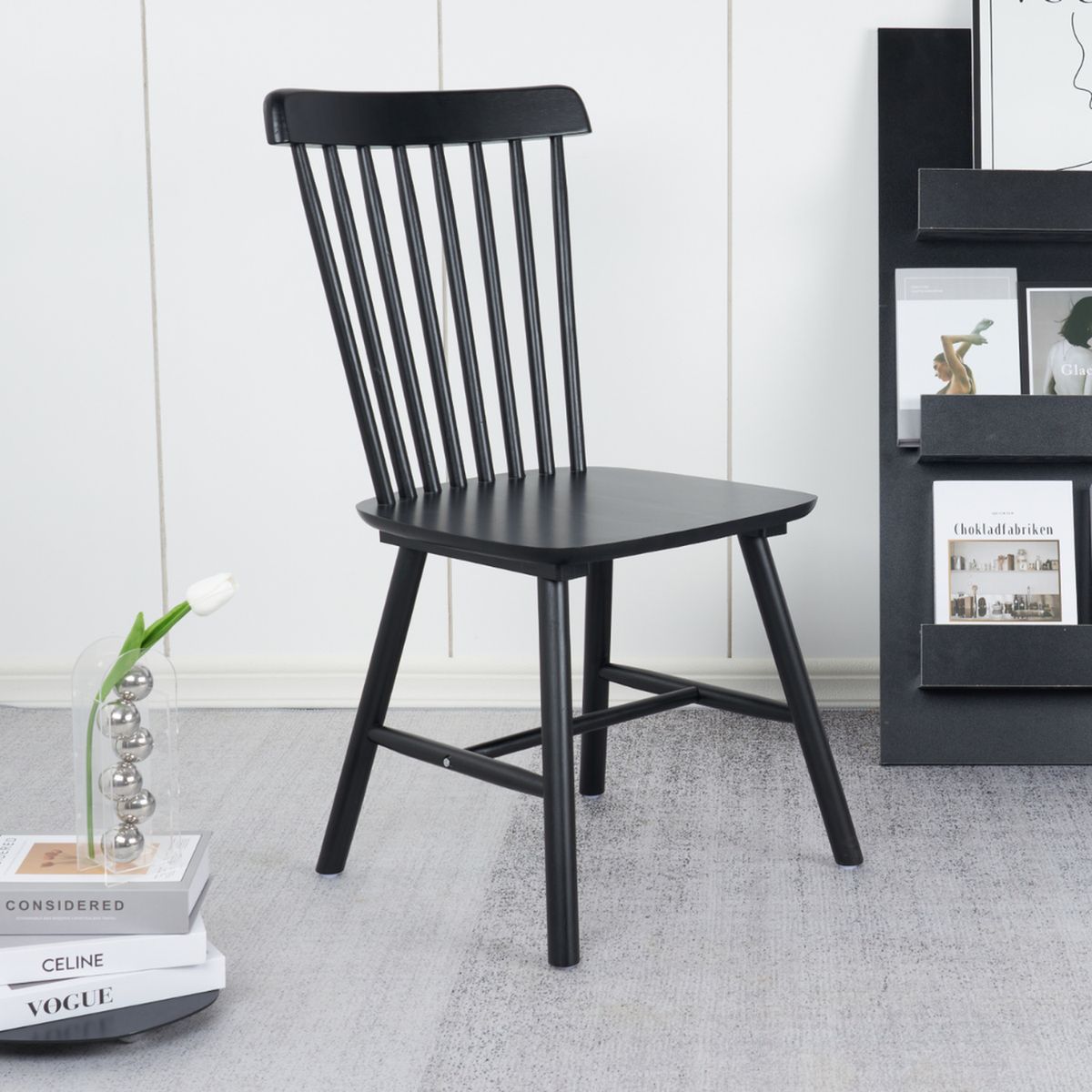PANDALINO - Pack 4 Silla Windsor - Madera Negra - Moderna y Duradera