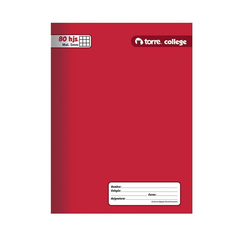 TORRE - Cuaderno College Cuadro Chico 5mm 100hjs Torre