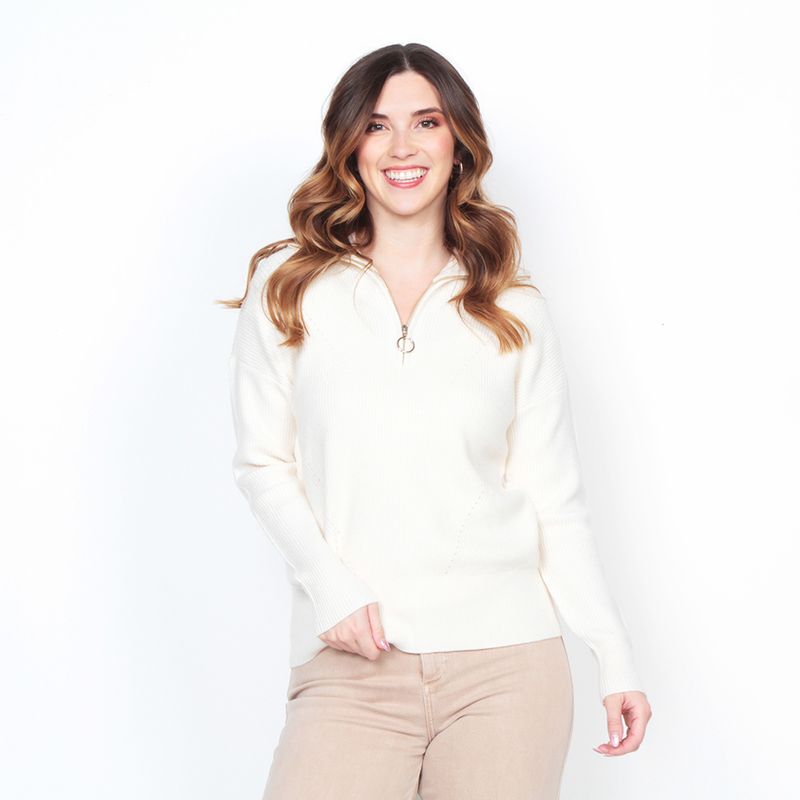 WADOS - SWEATER MANGA LARGA SOLIDO CON CUELLO ALTO Y CIERRE EN DELANTERO
