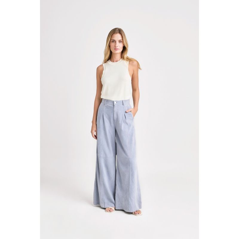 VELEZ - Vélez Pantalón Wide Leg San Jacinto Cuero Mujer Azul Claro