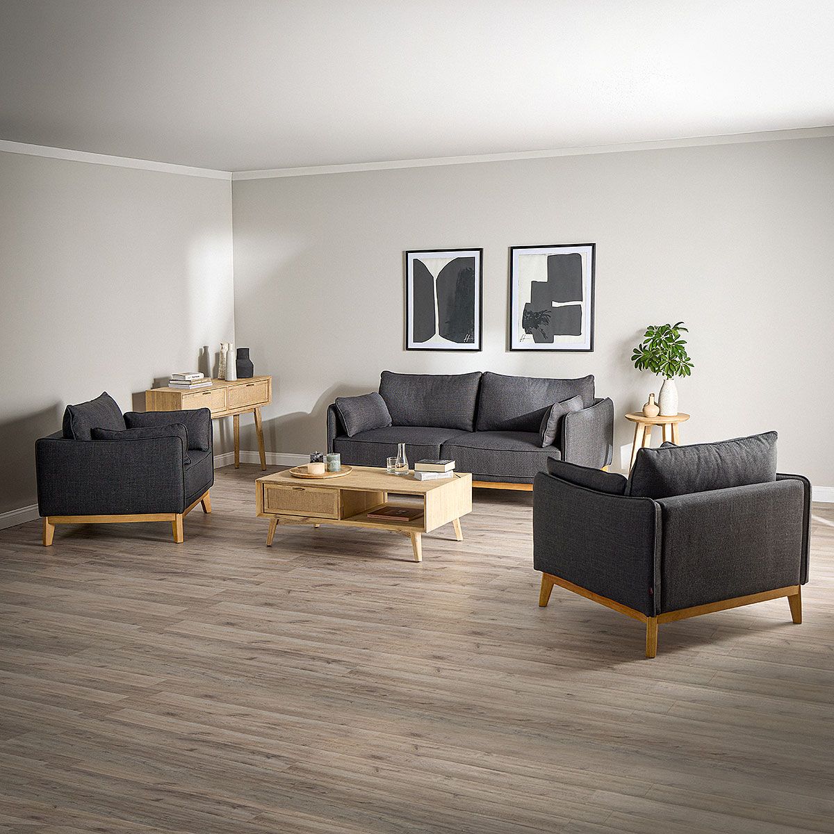 ROSEN - Sofá Holstebro 3 Cuerpos Tela Charcoal