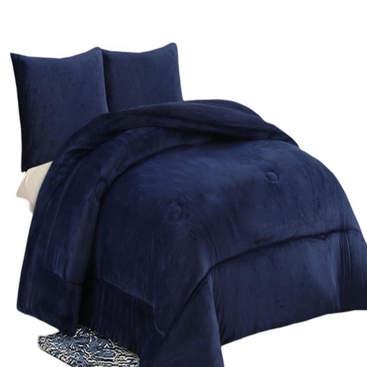 GENERICO - COBERTOR CON CHIPORRO INVIERNO 2 PLAZAS AZUL