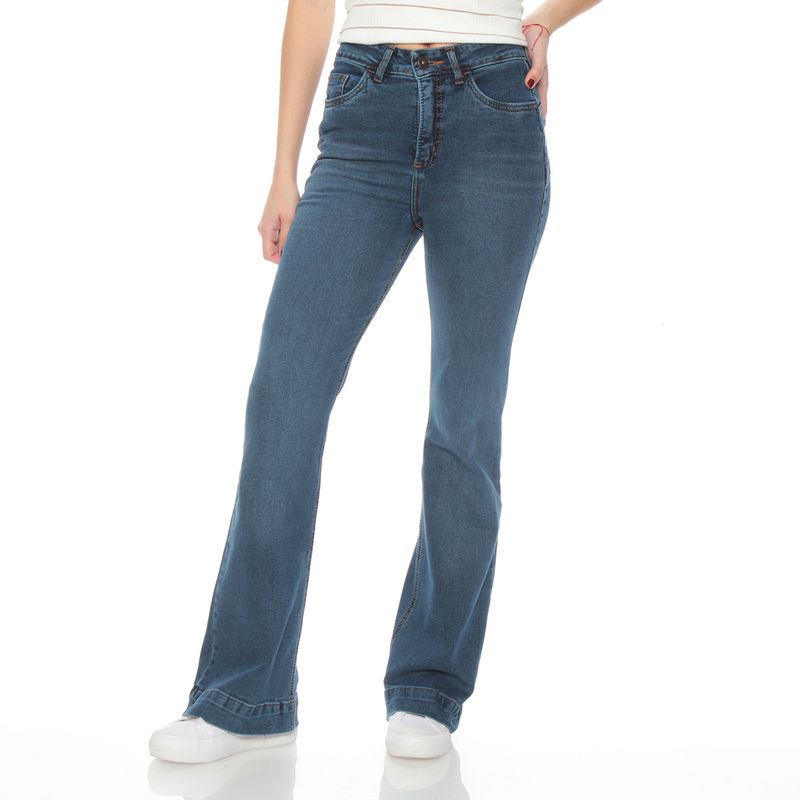 WADOS - JEANS FLARE TIRO ALTO PRETINA BASICA 1 BOTON