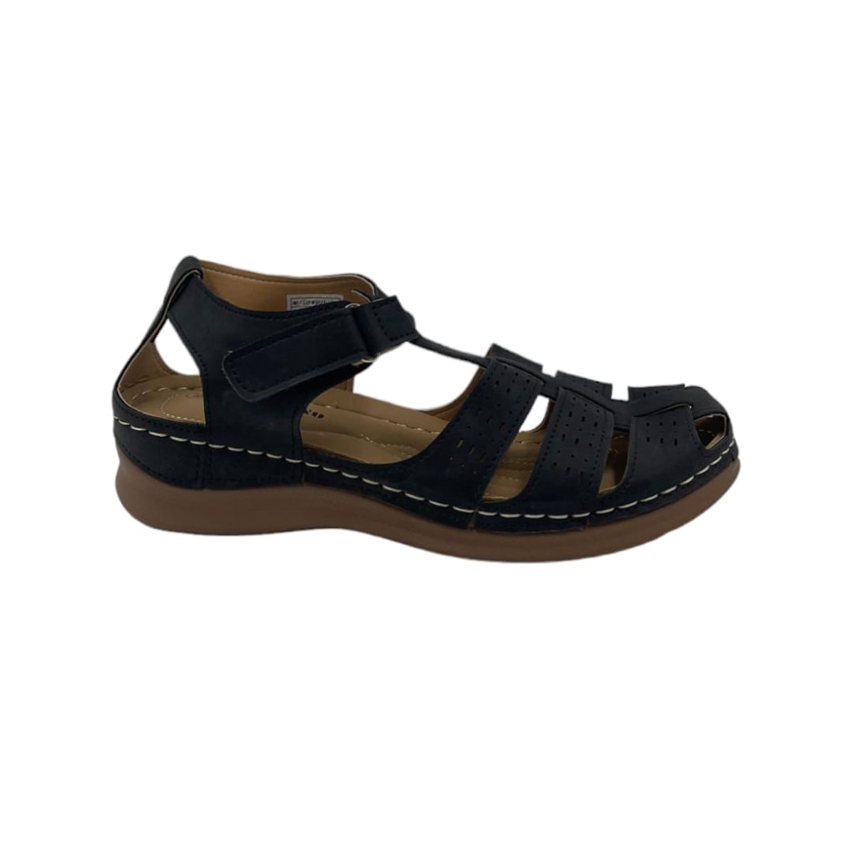 HERIEL - Sandalia Negra Baja Velcro