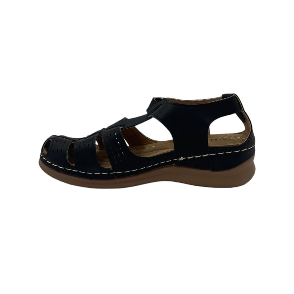 HERIEL - Sandalia Negra Baja Velcro