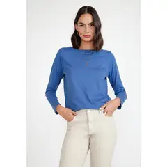 CANADIENNE - Polera Manga Larga Mujer Algodón Peruano Azul