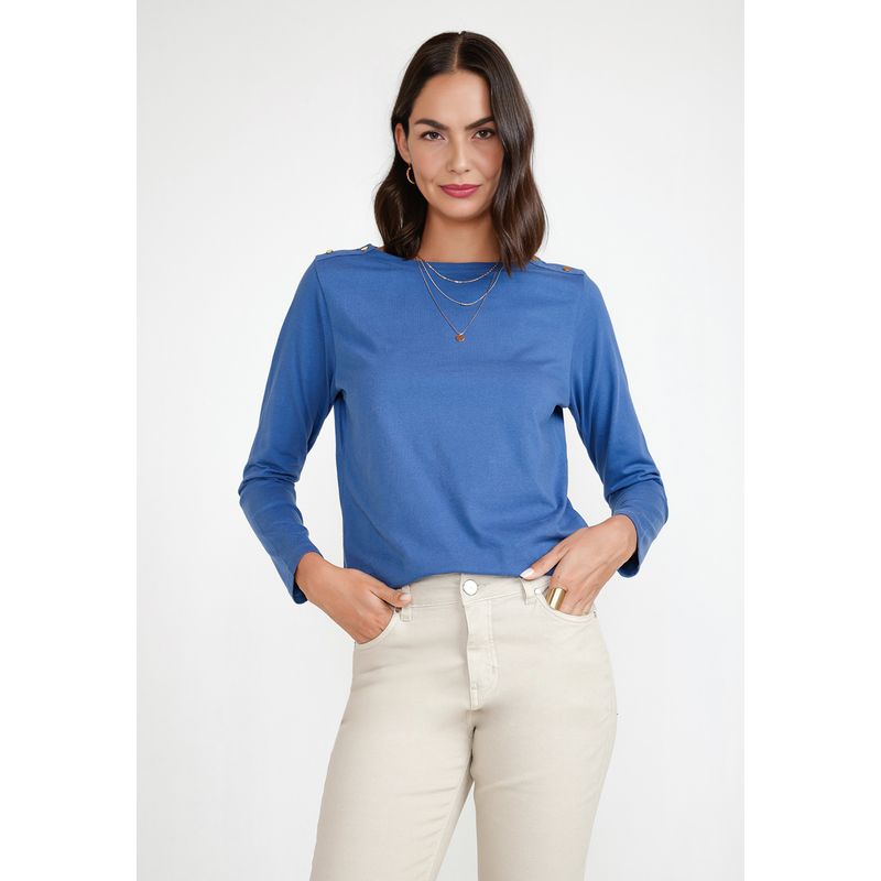 CANADIENNE - Polera Manga Larga Mujer Algodón Peruano Azul Canadienne