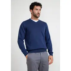 TRIAL - Sweater Hombre Cuello V Parrot Azul Melange