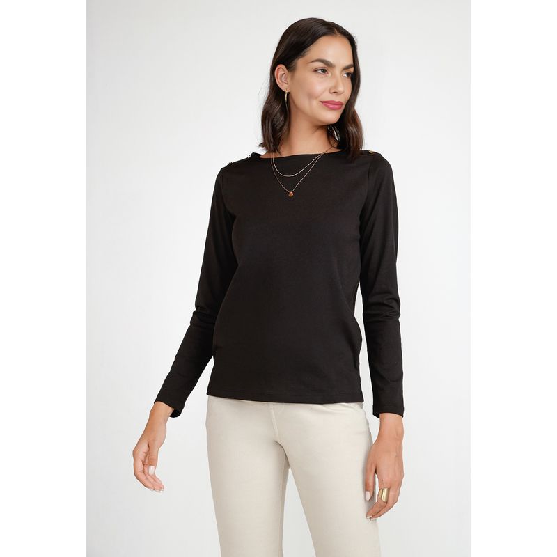 CANADIENNE - Polera Manga Larga Mujer Algodón Peruano Negro Canadienne