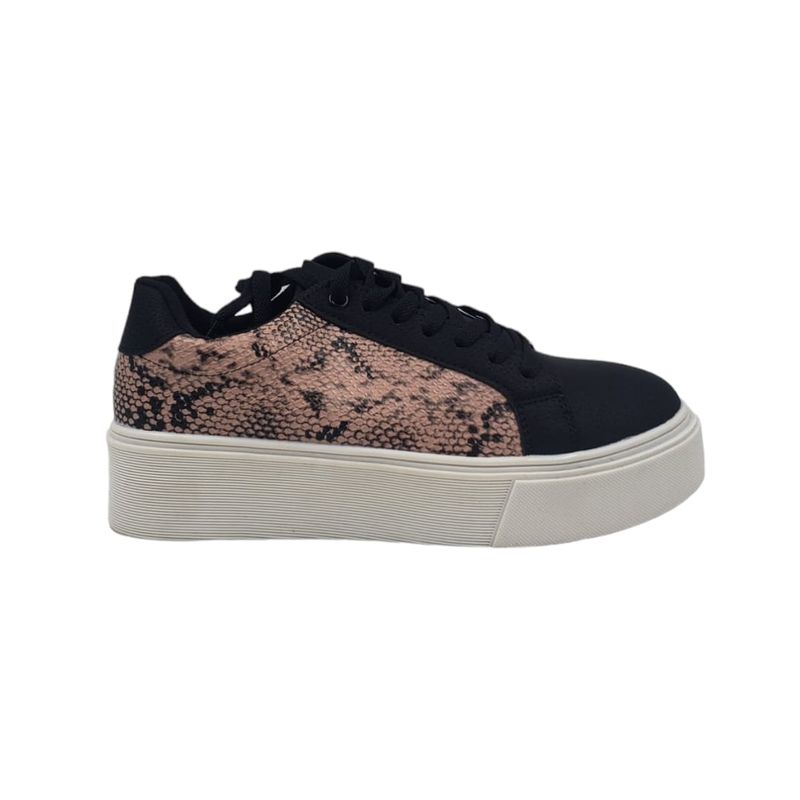 HERIEL - Zapatilla Negra con Rosa Print Mujer