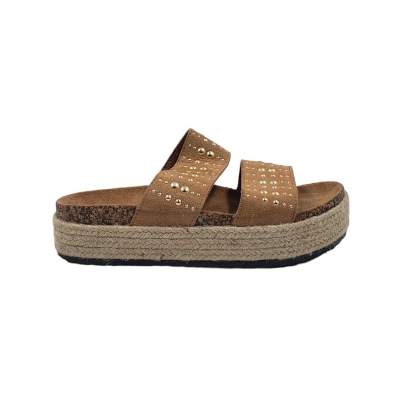 HERIEL - Sandalia Café Tachas Plataforma Yute