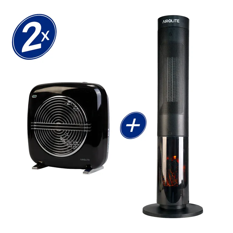 AIROLITE PACK CHIMENEA ELECTRICA HTV 200R + TERMOVENTILADOR VINTAGE NEGRO HT RETRO 2000N