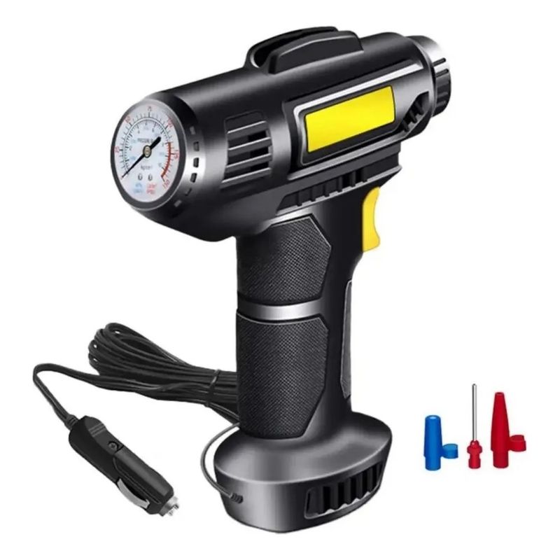GENERICO - Compresor Aire Con Medidor Tipo Pistola 12v Neumático Auto